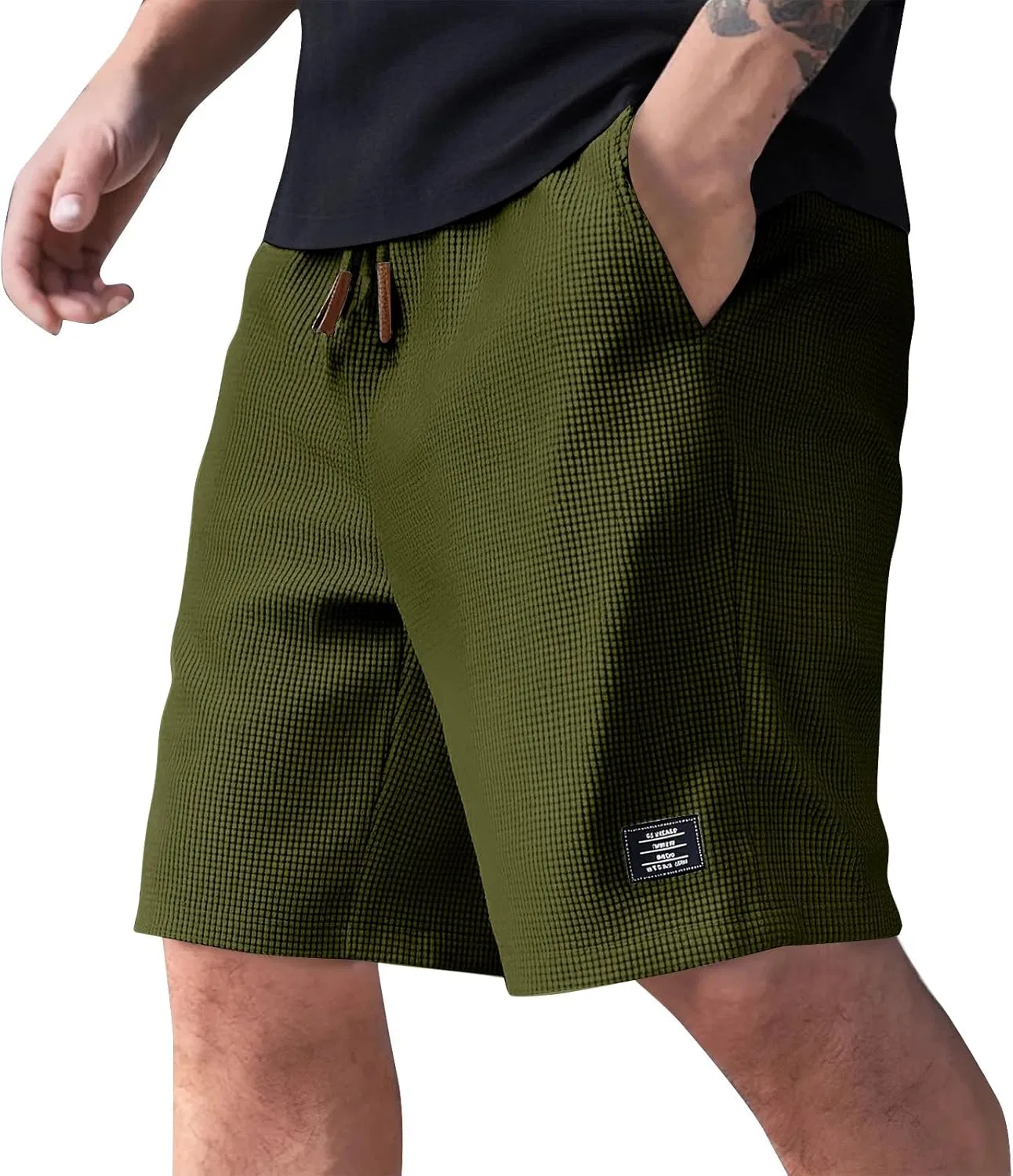 Мужские шорты Active из вафельной ткани с вышивкой, A-army Green