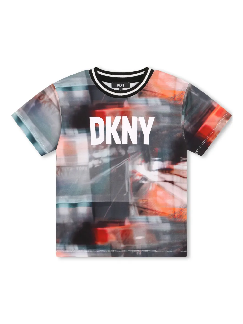 

Футболка с абстрактным принтом и логотипом Dkny Kids, серый