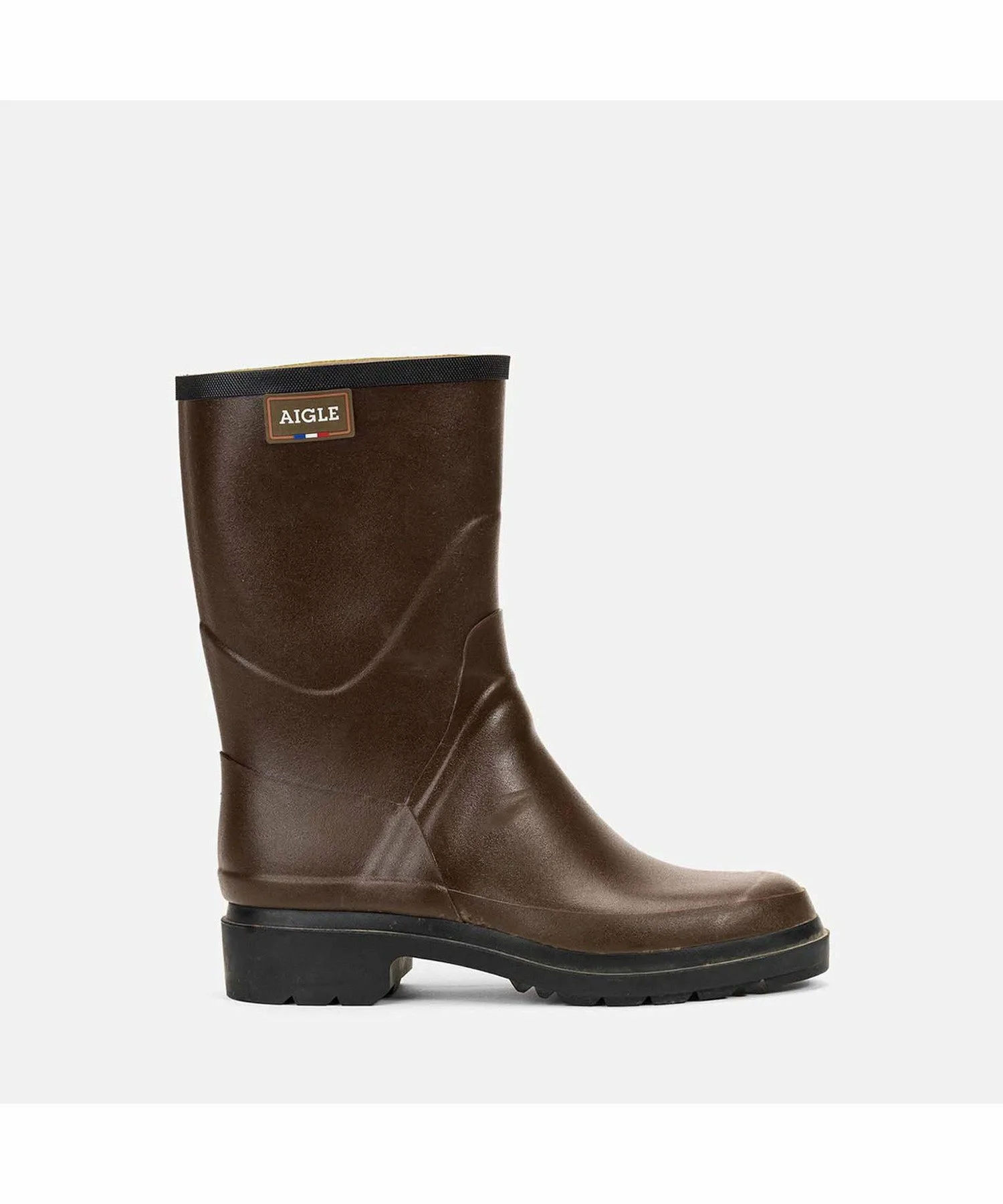 Резиновые сапоги средней длины Bison 2 на низком каблуке Aigle, brown — фото 4