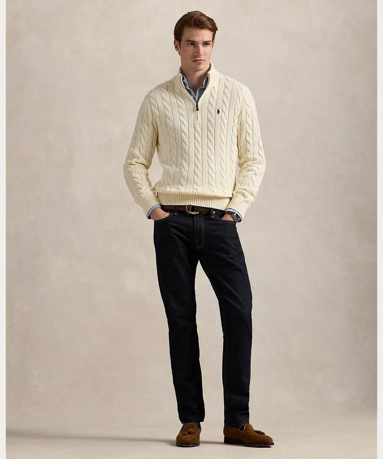 Свитер из хлопкового трикотажа с косами, Ralph Lauren, натуральный — фото 3