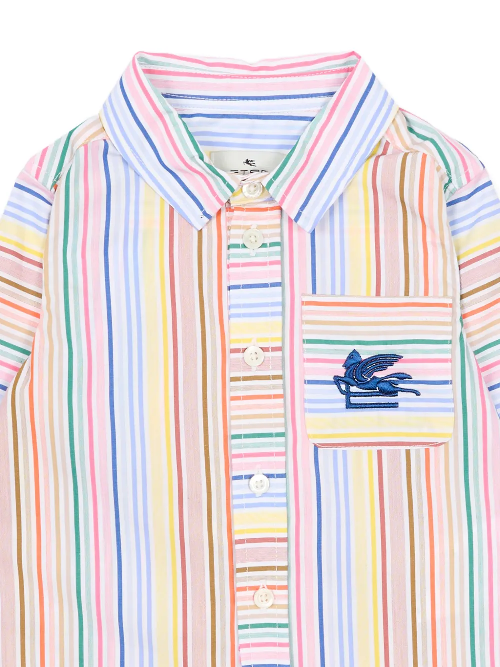 Полосатая вышитая рубашка с длинными рукавами Etro Kids, белый — фото 3