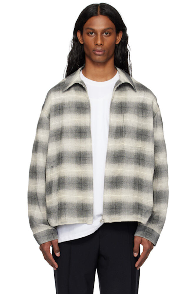 

Серая летняя рубашка в клетку на молнии Solid Homme