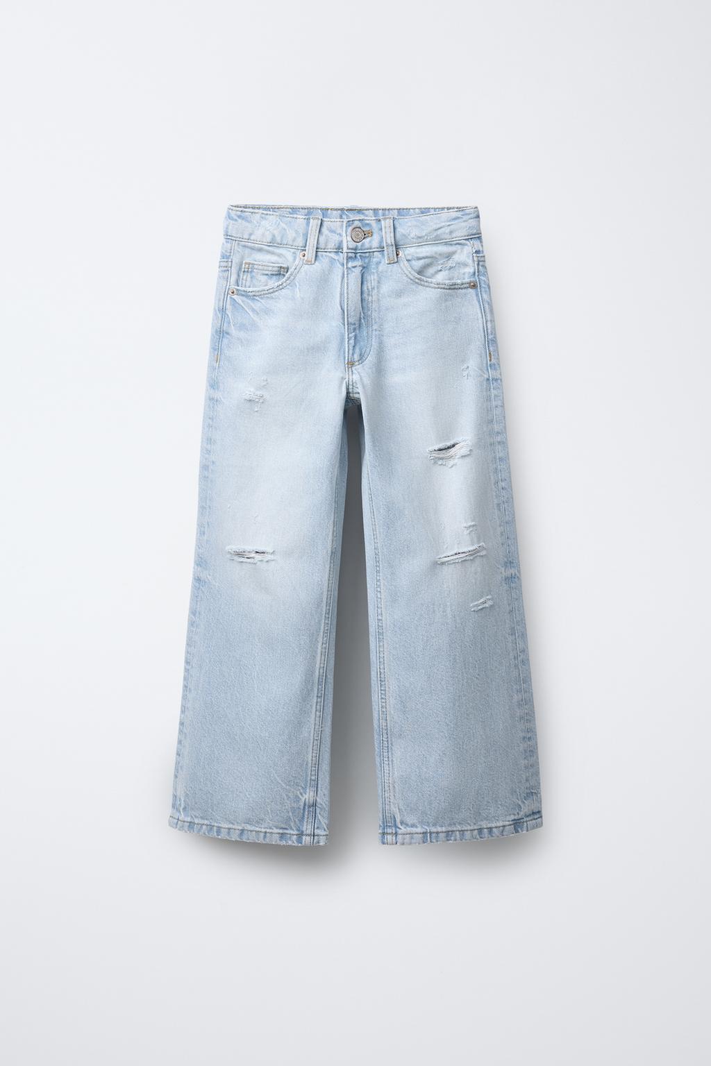 

Рваные джинсы с широкими штанинами ZARA, светло-синий
