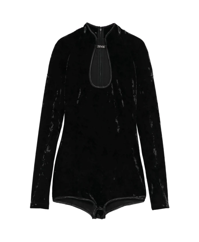 

Черный бархатный пуловер с вырезом-капелькой Versace Jeans Couture, черный