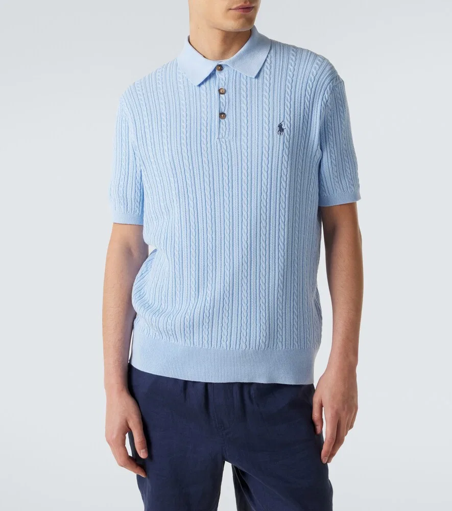 Хлопковый поло-свитер крупной вязки Polo Ralph Lauren, синий — фото 3