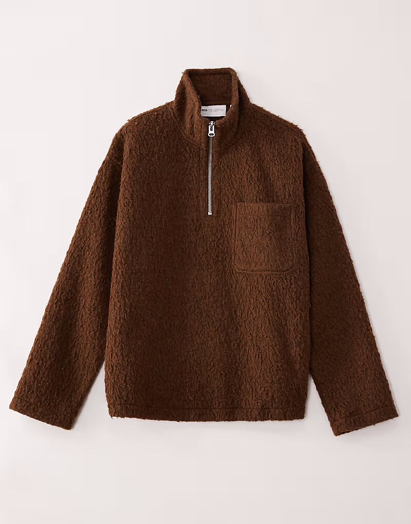 

Суперплотная толстовка-воронка с застежкой-молнией на четверть дюйма AC-T-2573, коричневый цвет Asos Collective