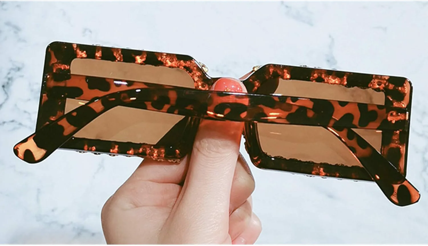 

bullabulling Квадратные модные тренды Ретро Большие бриллиантовые солнцезащитные очки Уличная фотосессия Солнцезащитные очки для женщин, Leopard Pattern Tea Diamond