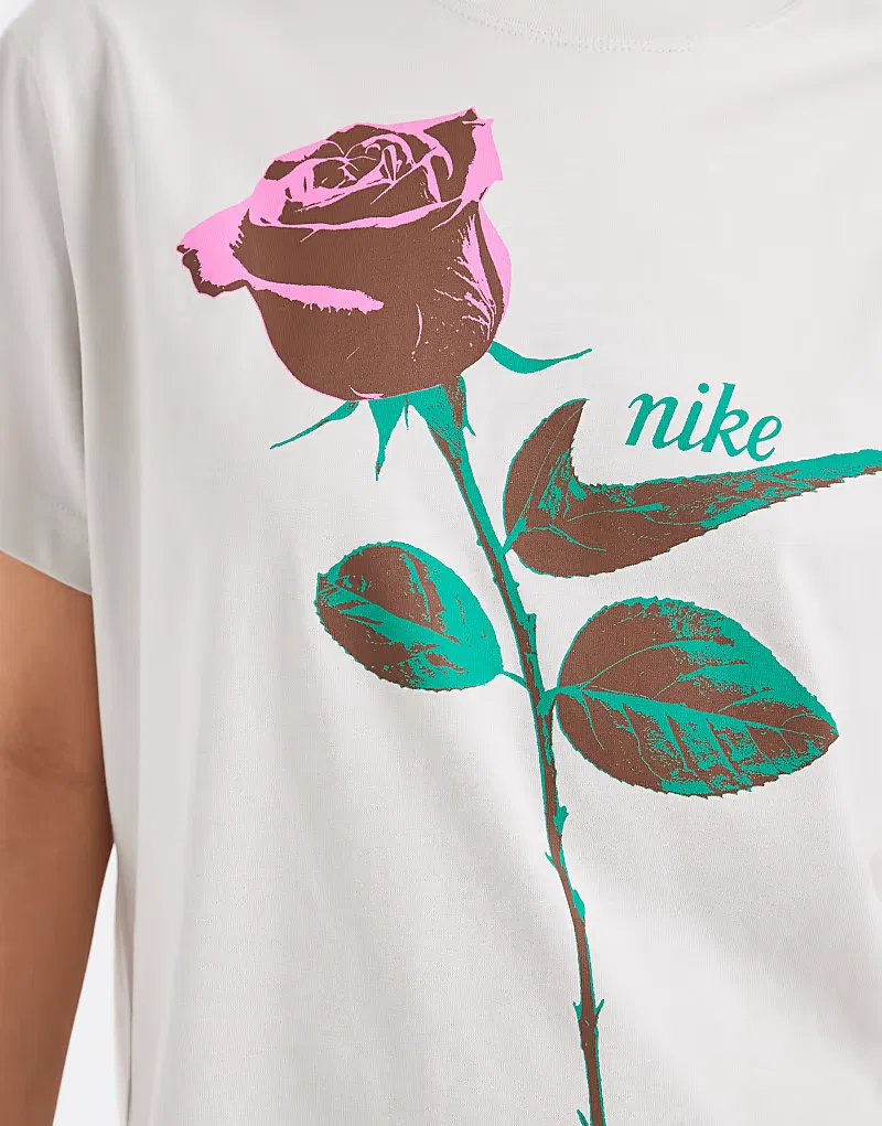 Футболка Nike оверсайз с графическим изображением розы, светло-серый — фото 3