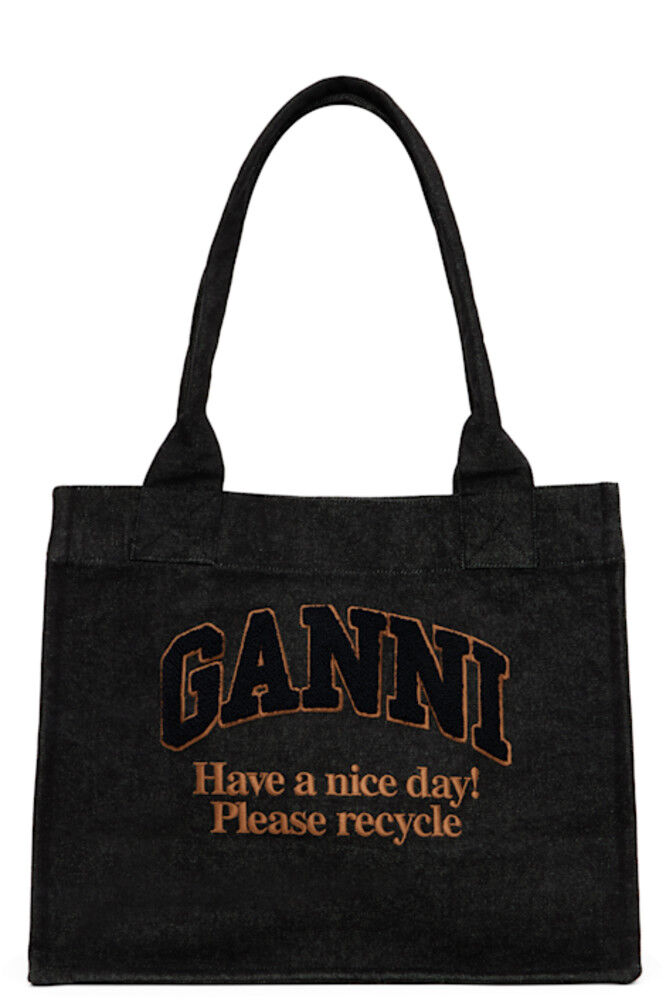 

Большая сумка-тоут из черного денима GANNI