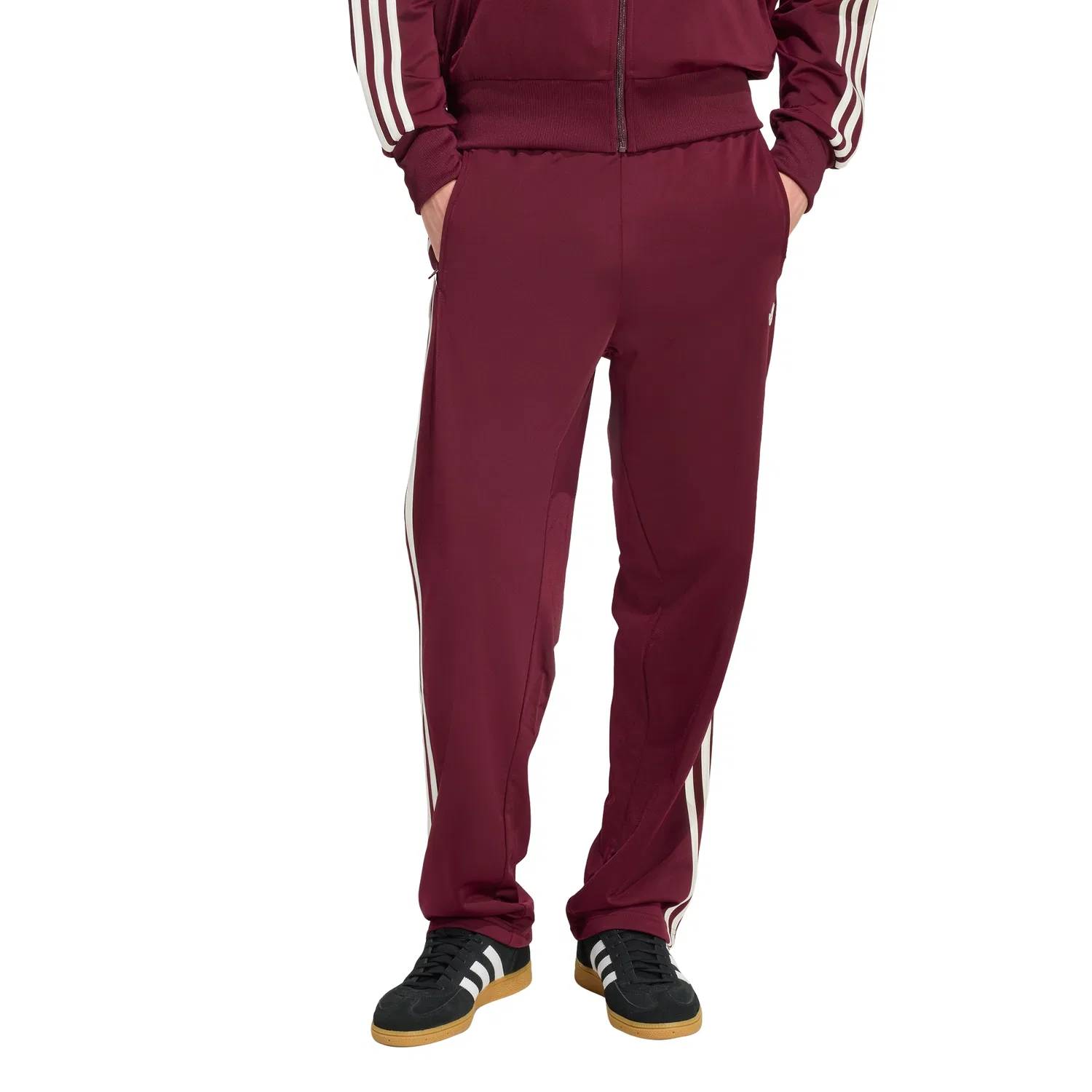 Мужские спортивные брюки Adidas Firebird Track, бордовые с белым — фото 4