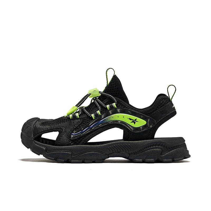 

Амортизирующие, дышащие, нескользящие, противоударные детские сандалии black green kids ERKE KIDS, Positive черный/fluorescent зеленый