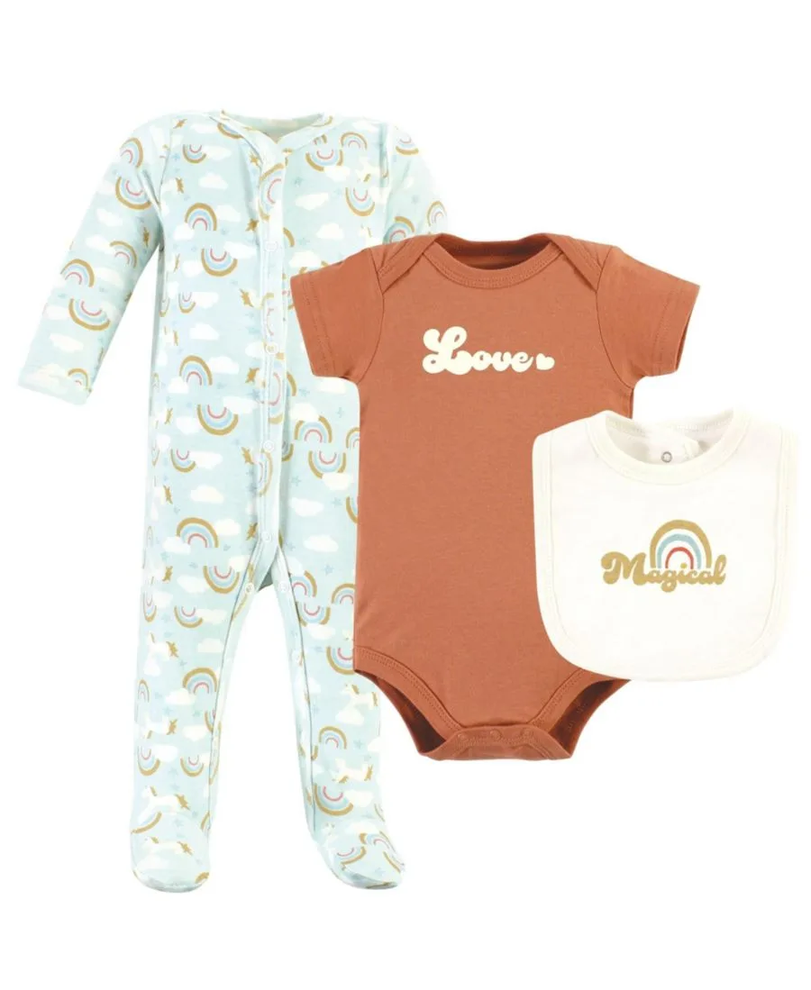 Хлопковый комплект для сна и игр: боди и нагрудник-бандана Hudson Baby, Magical Rainbow