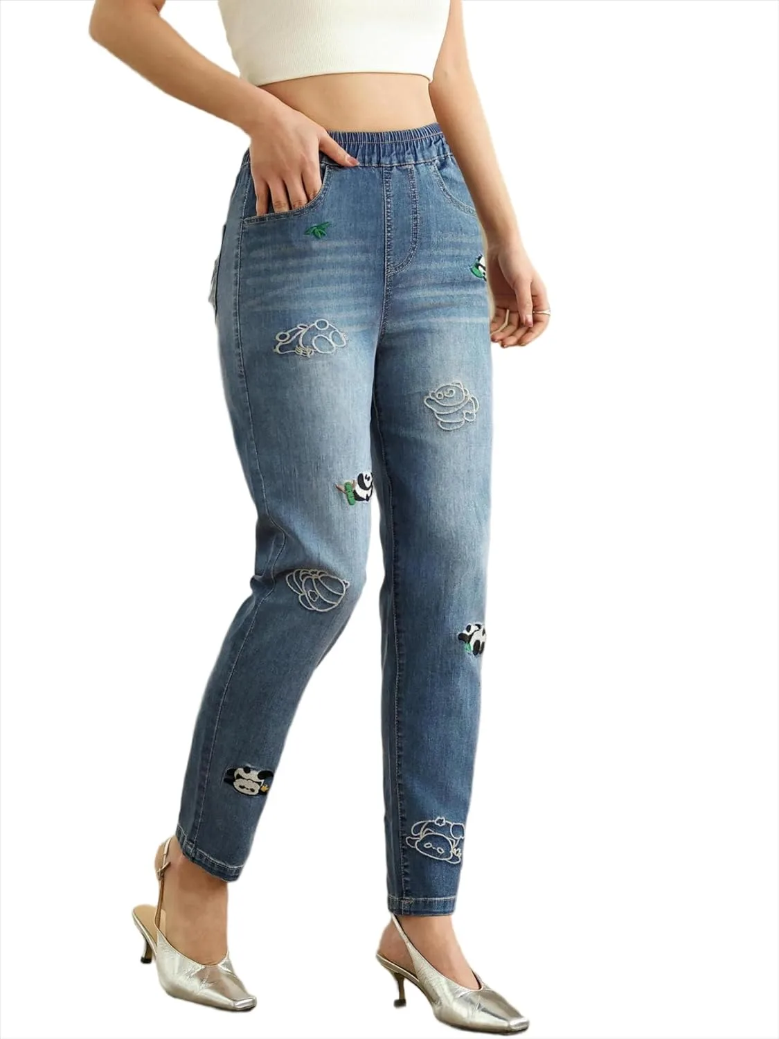 

Женские джинсы Skinny High Waist с вышивкой Tozamil