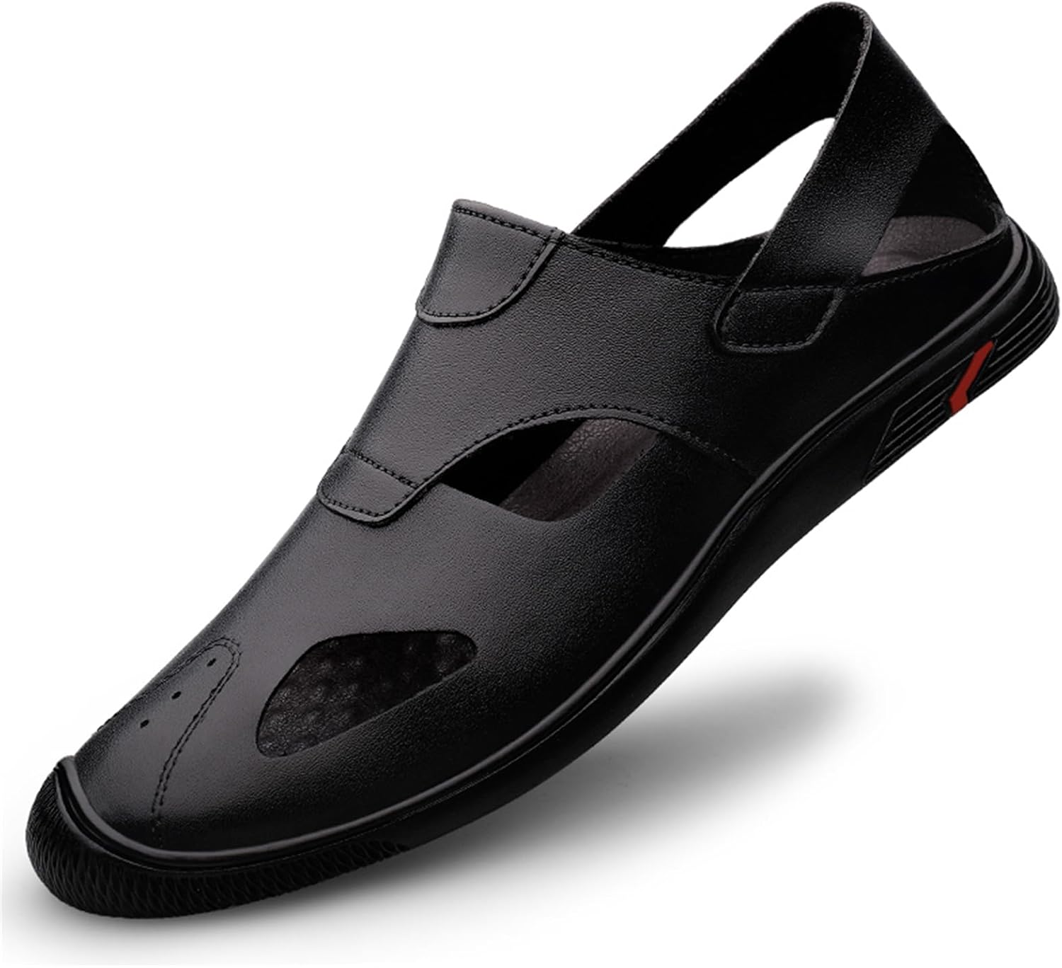 

Мужские кожаные лоферы Abborora с закрытым носком, без застежки, повседневные сандалии, летние дышащие противоскользящие прогулочные туфли, черный