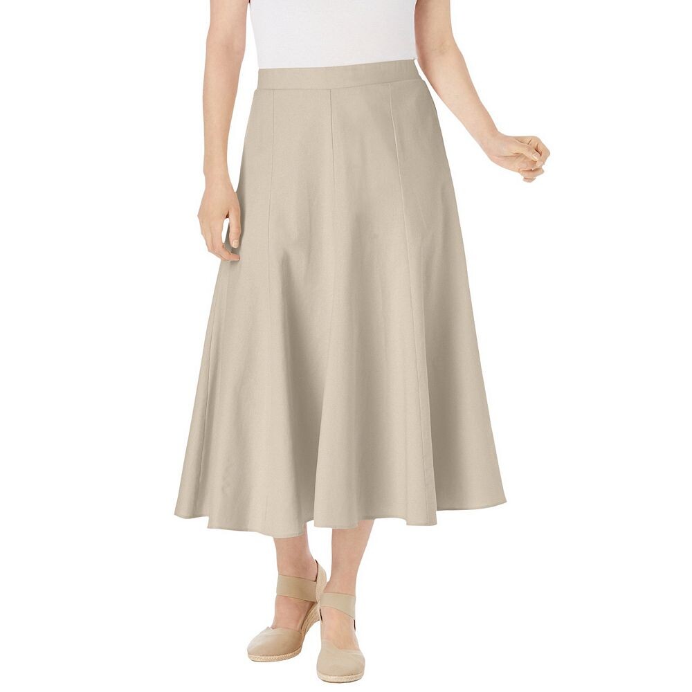 

Женщина в женской льняной юбке больших размеров с принтом Woman Within, цвет Natural Khaki