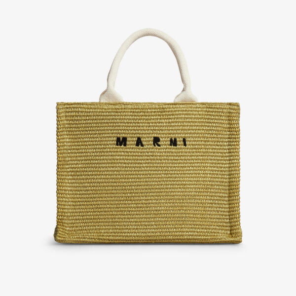 

Сумка-тоут из рафии с вышитым логотипом Marni, цвет pistacchio/natural