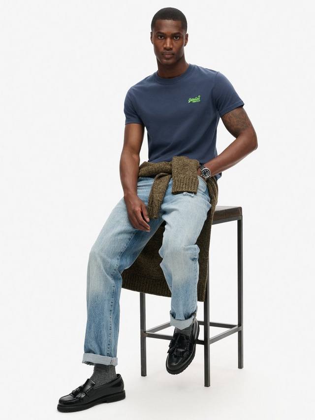 Футболка Slim Fit с круглым вырезом из хлопка Superdry, Navy/Fluro Lime — фото 3