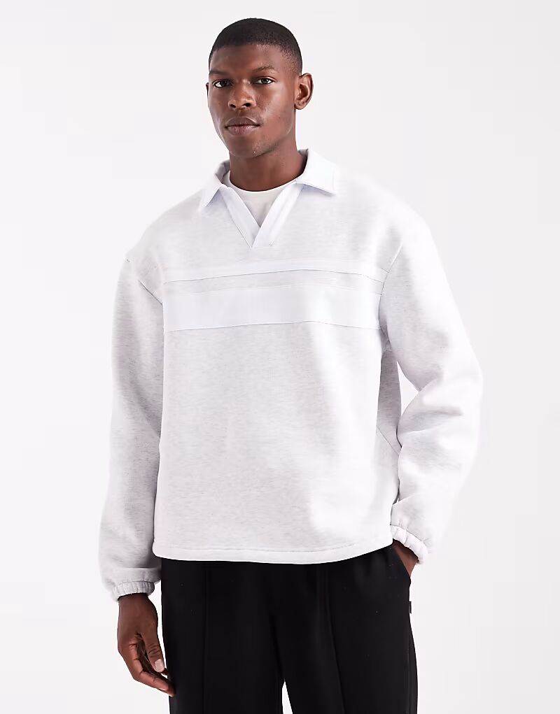 

Рубашка-поло свободного кроя с контрастным воротником серого меланжевого цвета Asos Design