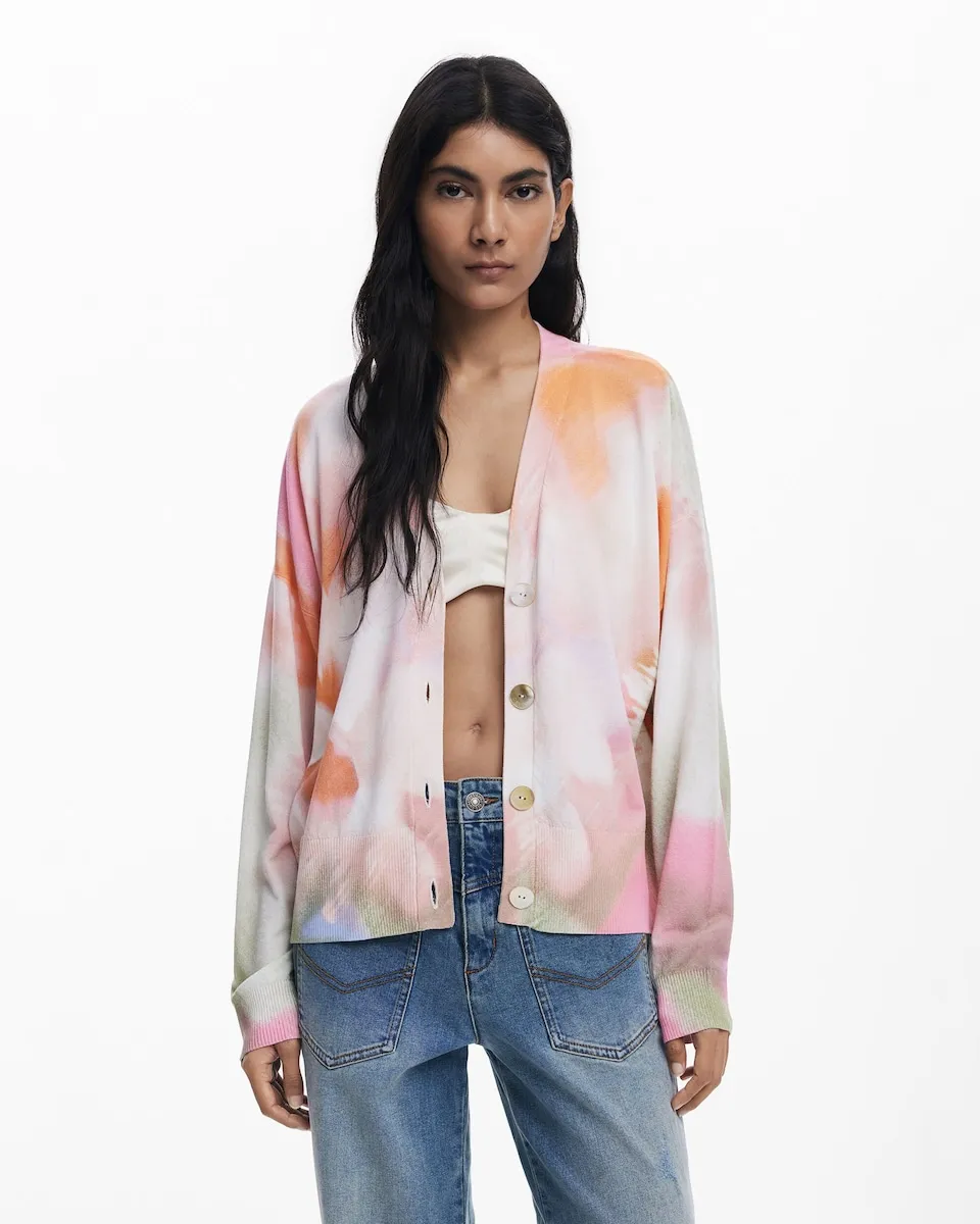 

Женский кардиган с цветочным тай-даем Desigual, белый
