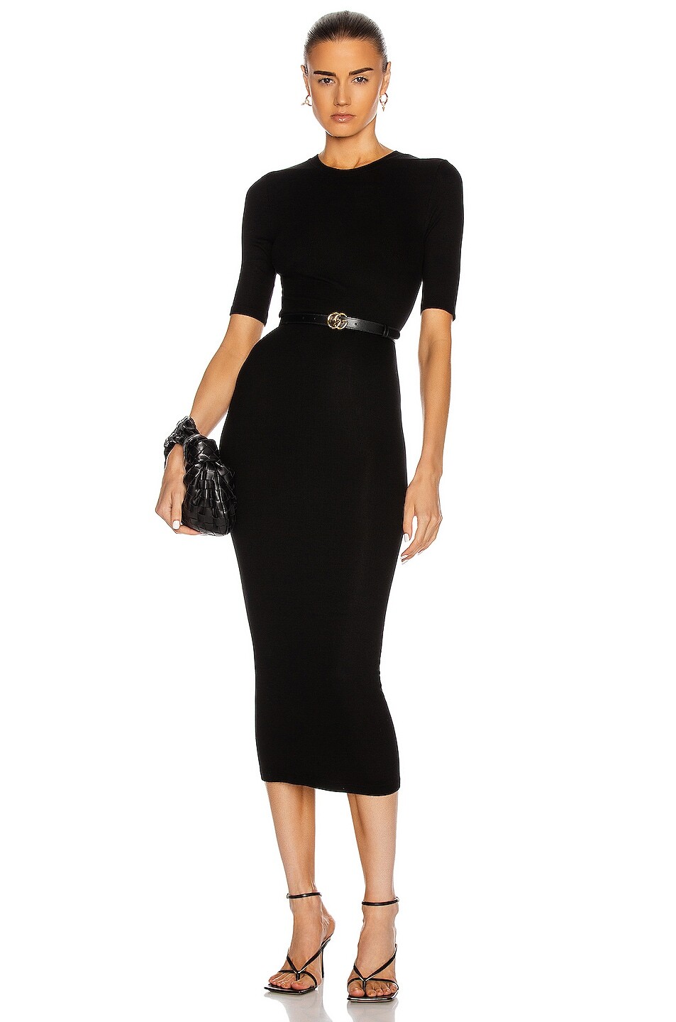 

Платье миди Enza Costa Silk Rib Half Sleeve Crew, черный