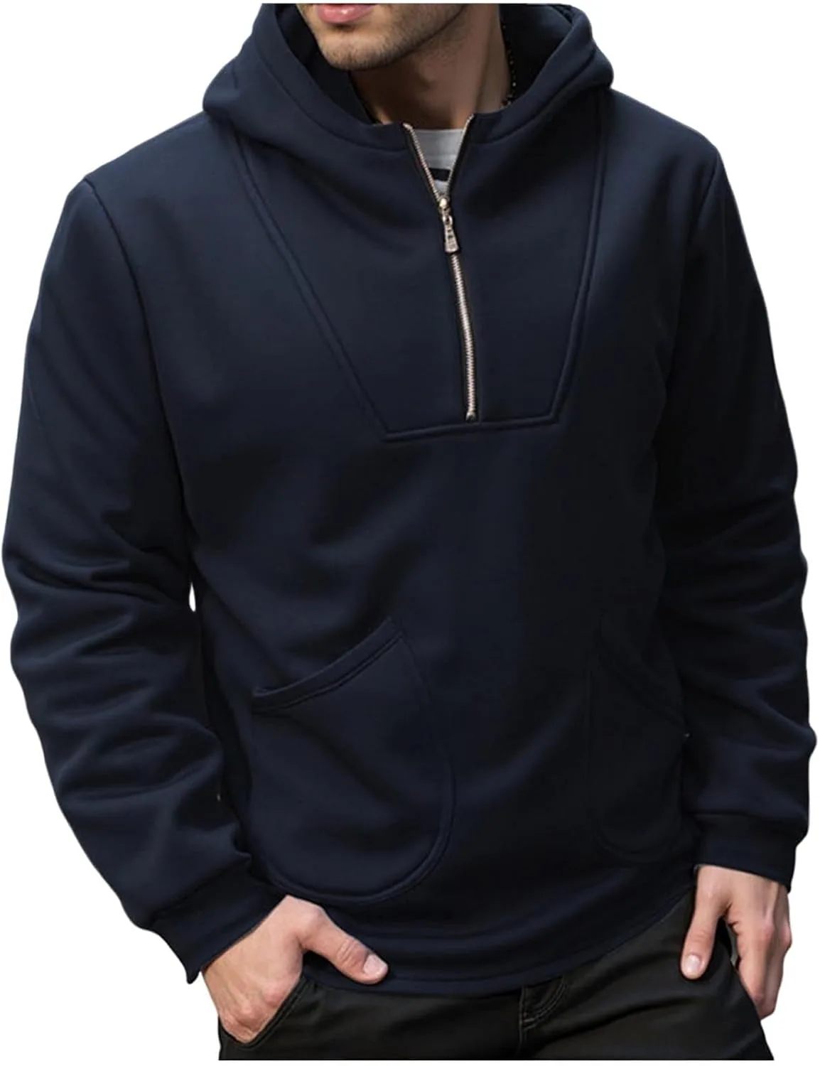 

Xiaojmake мужская повседневная хлопковая флисовая толстовка с капюшоном, длинный рукав, четверть молнии, с карманом