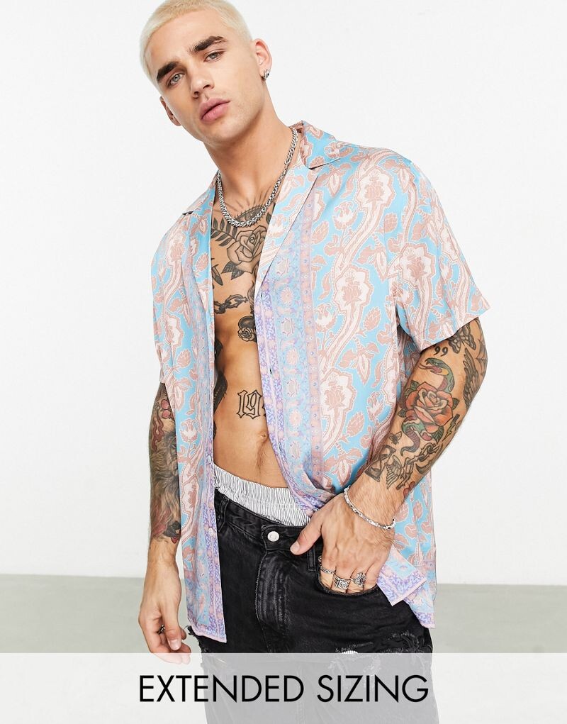 

Свободная атласная рубашка с каймой и принтом ASOS DESIGN