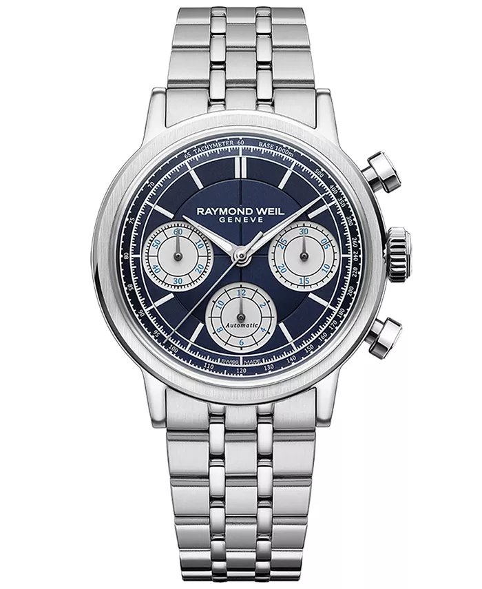 

Мужские швейцарские автоматические часы-хронограф Millesime с браслетом из нержавеющей стали 40 мм Raymond Weil