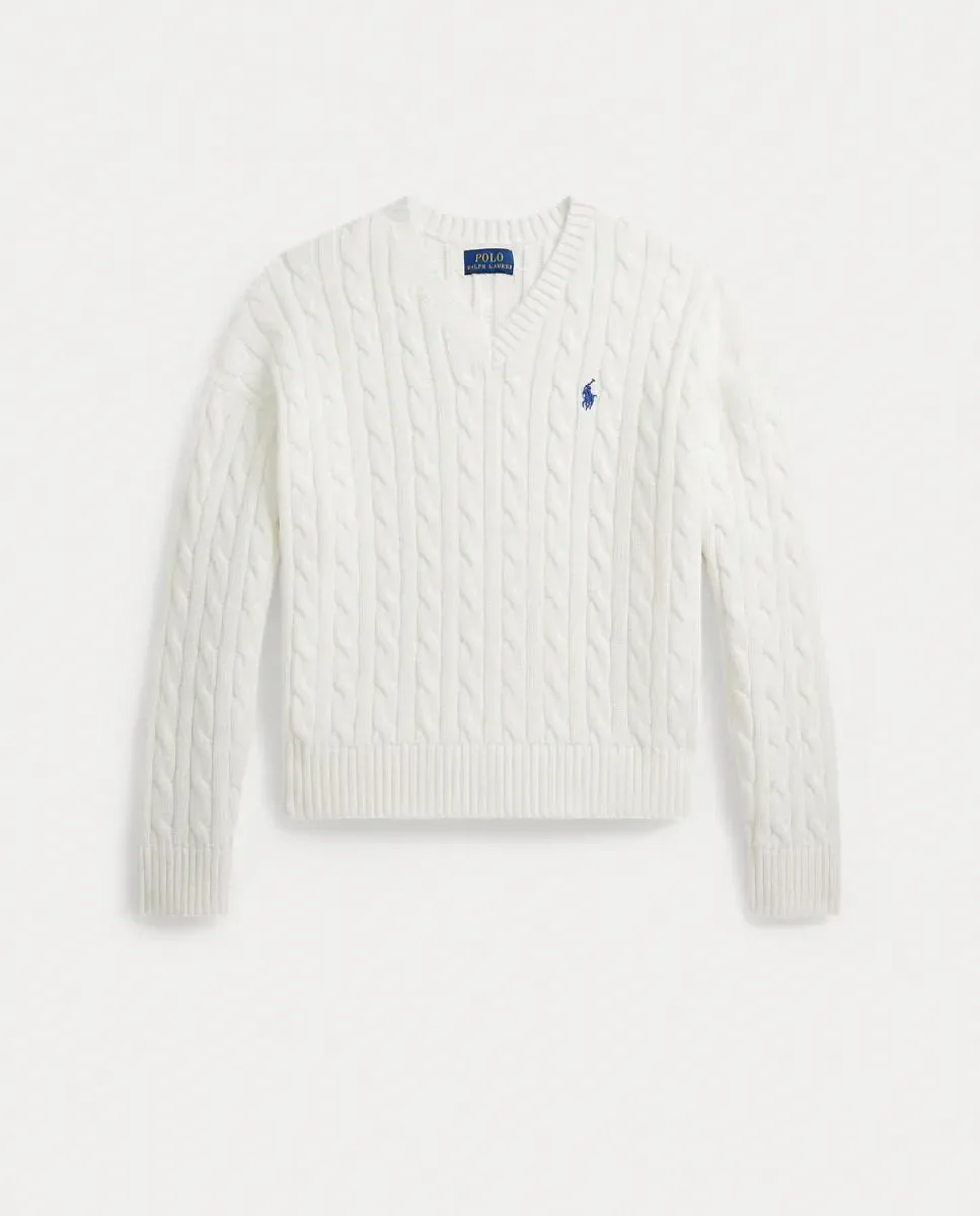 Детский хлопковый джемпер с V-образным вырезом Polo Ralph Lauren, Blanco Roto — фото 4