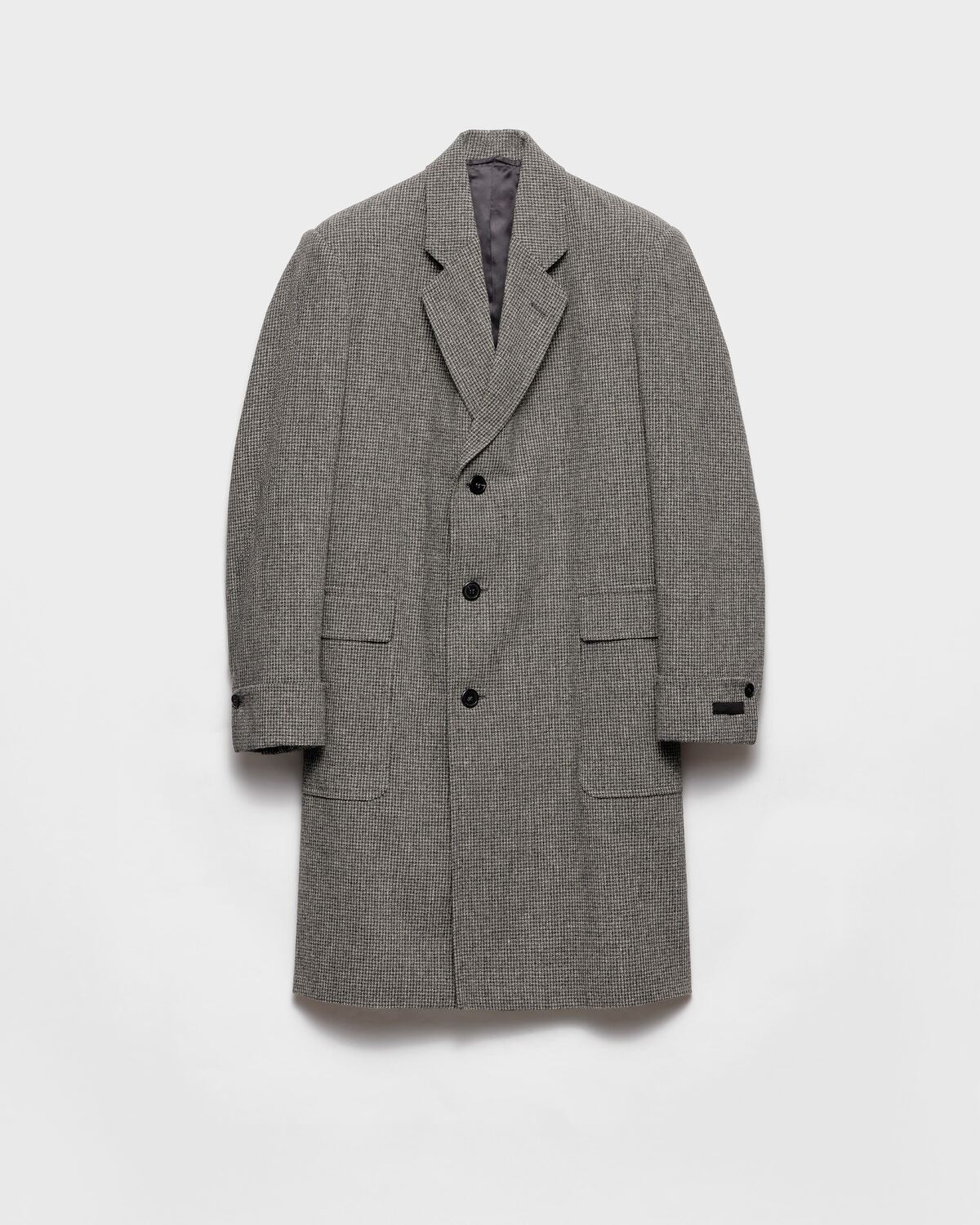 

Однобортное шерстяное пальто в гусиную лапку Prada, серый