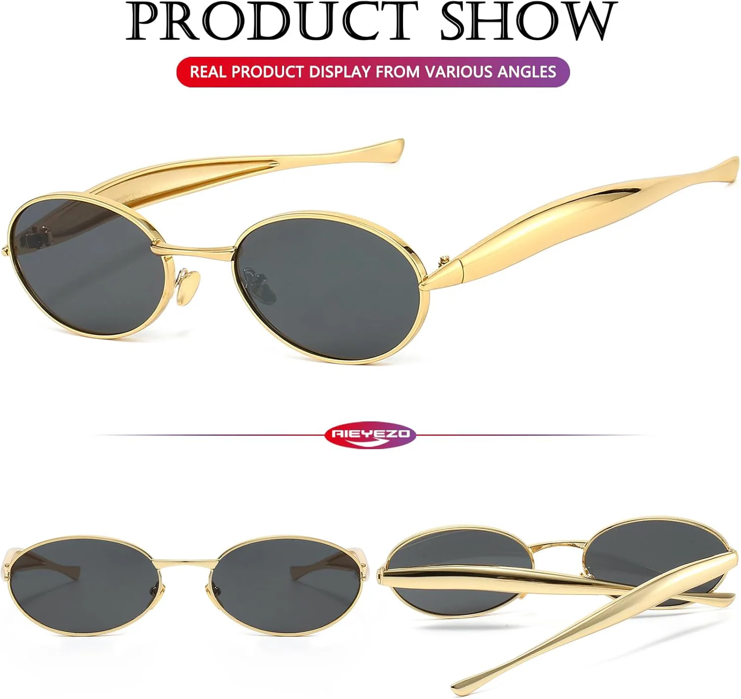 

Солнцезащитные очки AIEYEZO в стиле ретро, ​​овальные, для женщин и мужчин, модные, в золотой оправе, в форме сардин, подходят для маленьких лиц, Gold/Grey