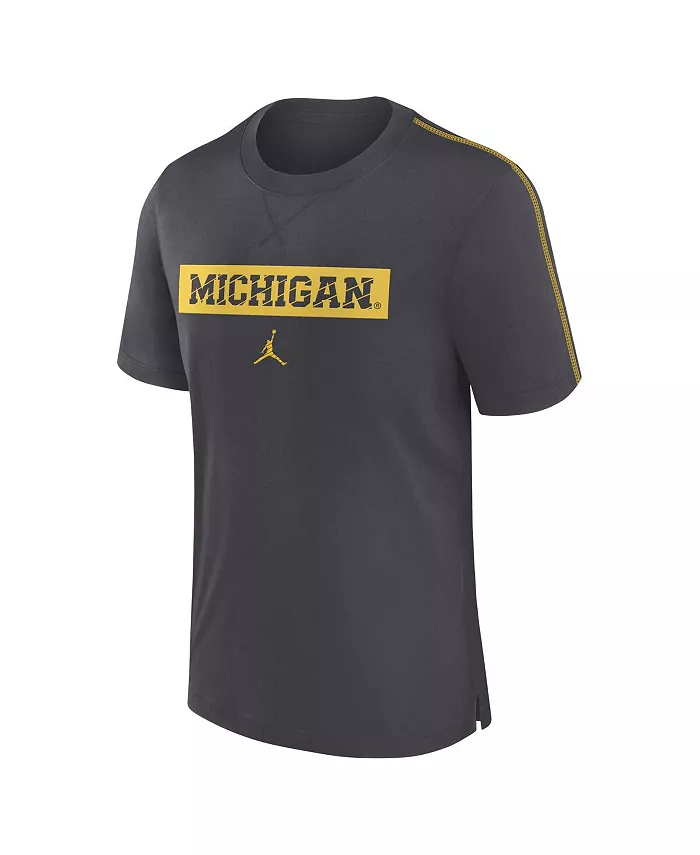 Мужская футболка Michigan Wolverines 2024 Sideline Player Performance Tri-Blend цвета антрацит Jordan — фото 2