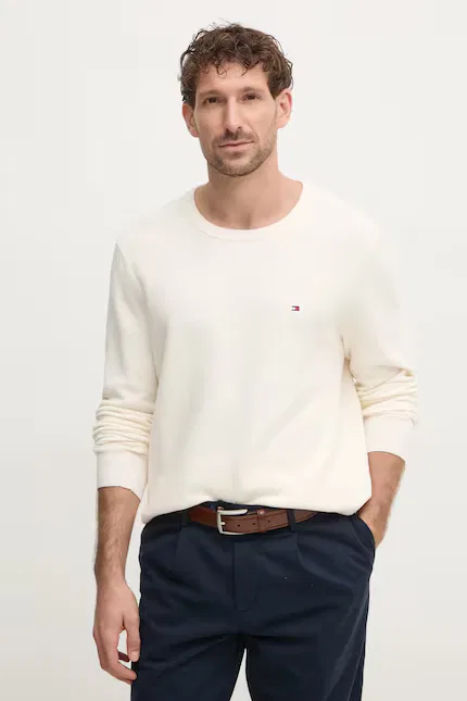 Свитер хлопковый классический Tommy Hilfiger, бежевый