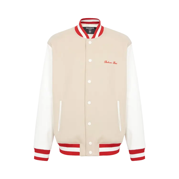 

Куртка Balmain Bicolor Signature Varsity 'Ivory/Off White/Red', загар