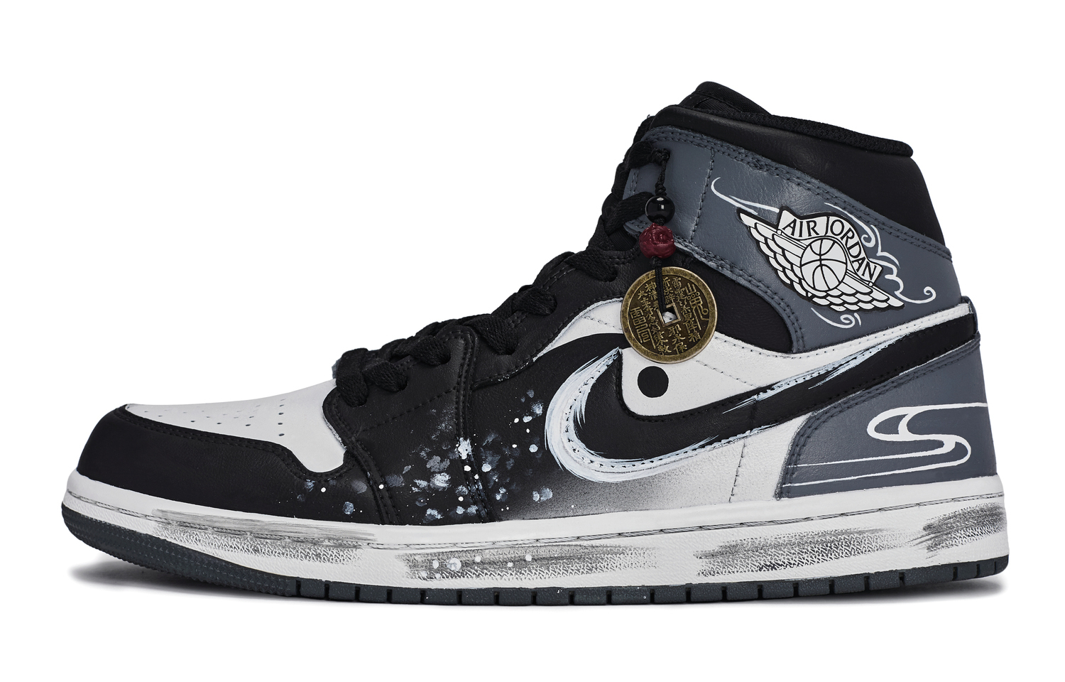 

Air 1 811 Manufacturing, Clearing The Clouds To See The Sun Mid top Vintage Basketball Shoes Unisex Jordan, черный белый серый