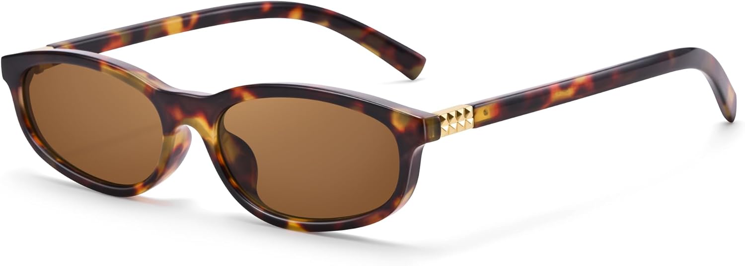 

Солнцезащитные очки COASION в стиле ретро овальной формы 90-х для женщин - маленькие винтажные солнцезащитные очки "кошачий глаз" в стиле Y2k, Leopard Frame/Brown Lens