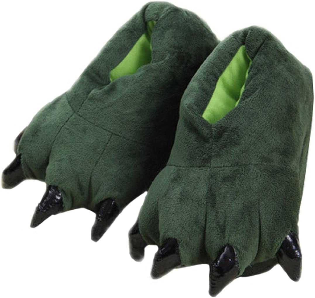 

HANDKEI Унисекс мягкие и забавные тапочки-лапы для взрослых и детей, домашняя одежда с мехом, тапочки в виде лап, зеленый