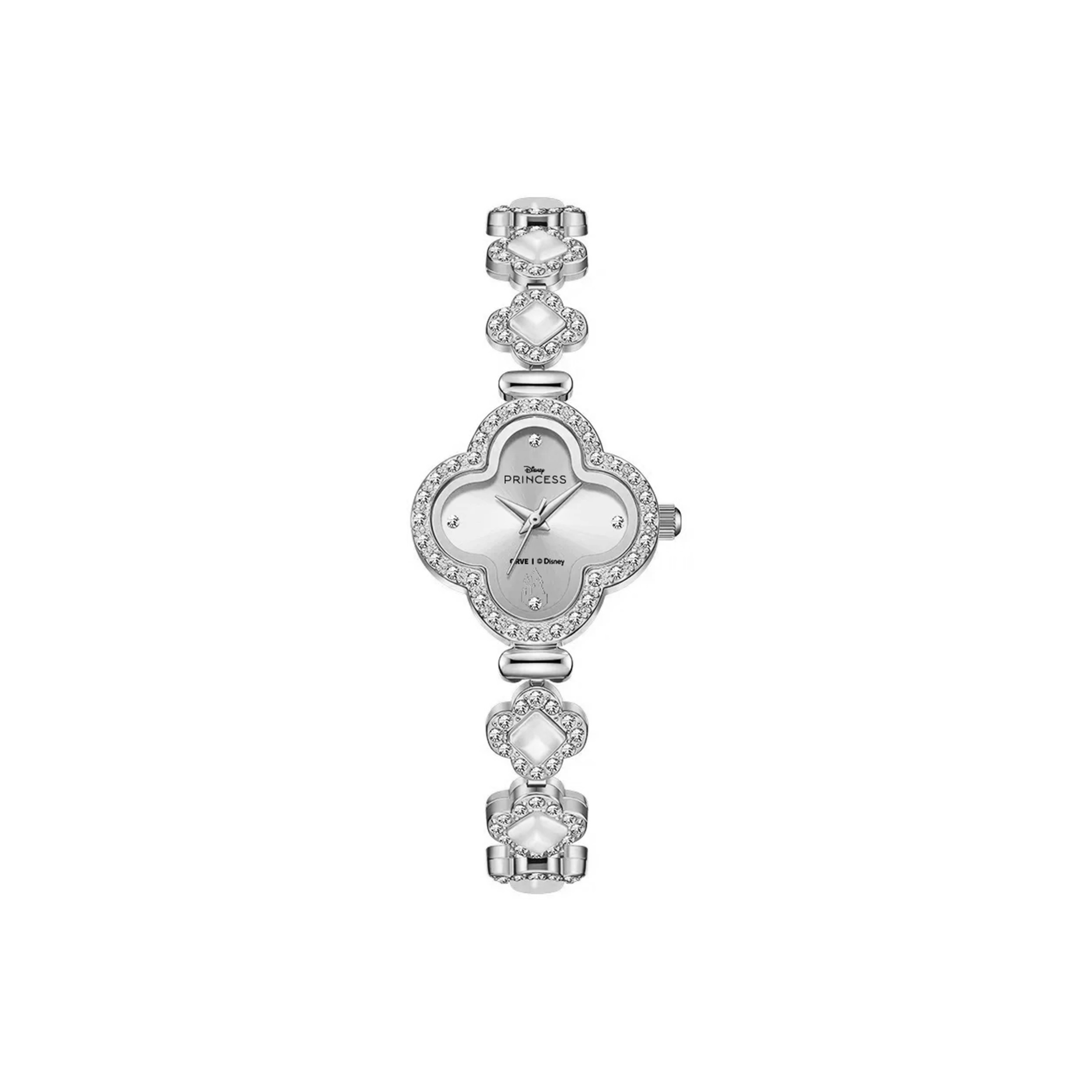 

Часы для женщин с кварцевым механизмом Princess на металлическом ремешке, серебристый циферблат Disney, серебряный Leaf Galaxy