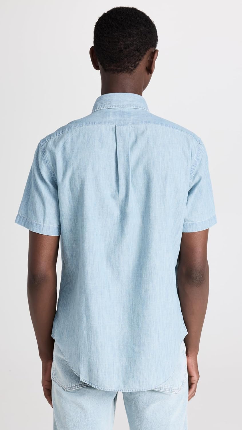 POLO RALPH LAUREN Мужская короткая рубашка из льна Classic, Light Indigo — фото 3