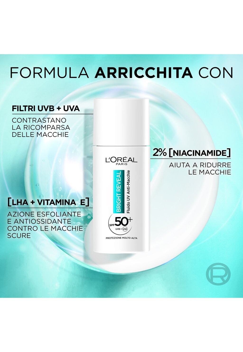

Дневной крем Bright Reveal Fluido Uv AntiпрозрачныйMacchie Spf 50+, Protezione Molto Alta + Niacinamide + Lha + Vitamina E, 50 Ml L'Oréal, прозрачный