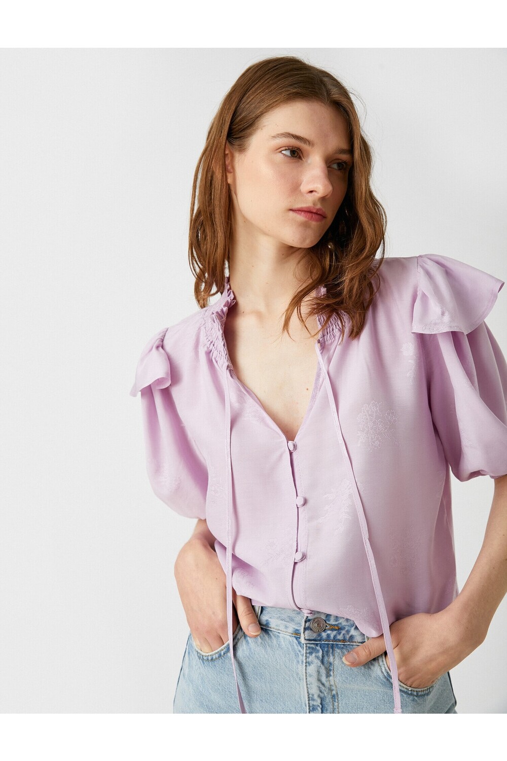 

Рубашка с коротким рукавом и рюшами Koton, фиолетовый