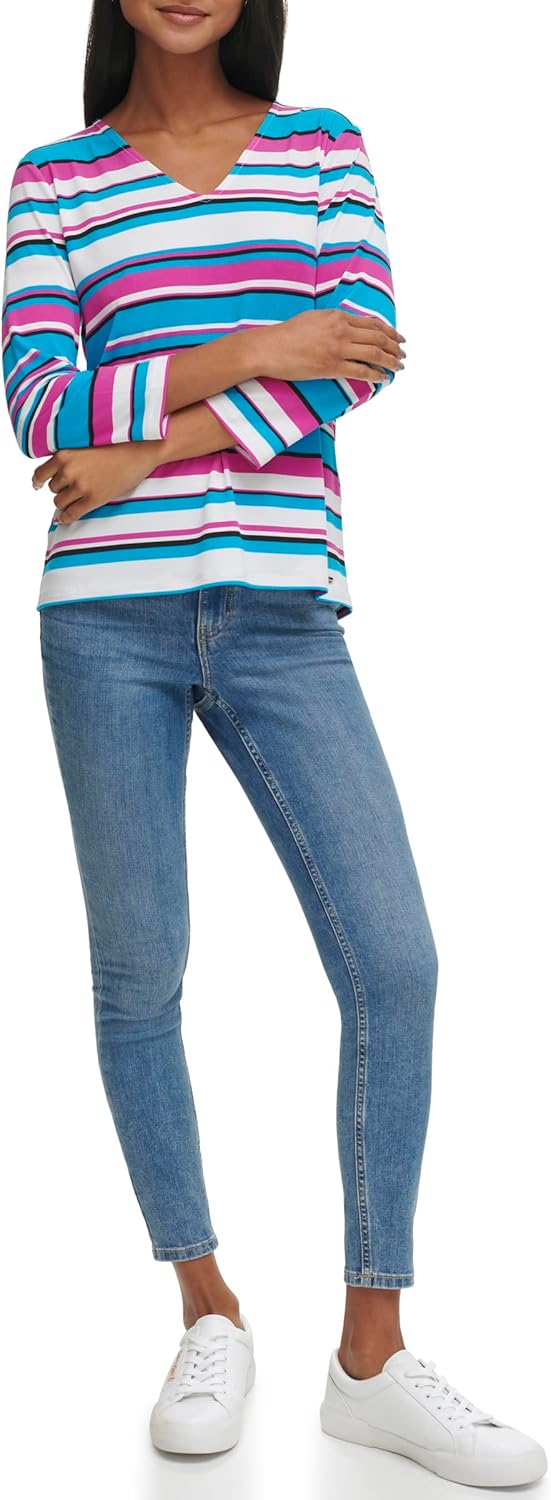 

Женская блузка Calvin Klein с рукавами 3/4 и V-образным вырезом, Shocking Pink/Multi