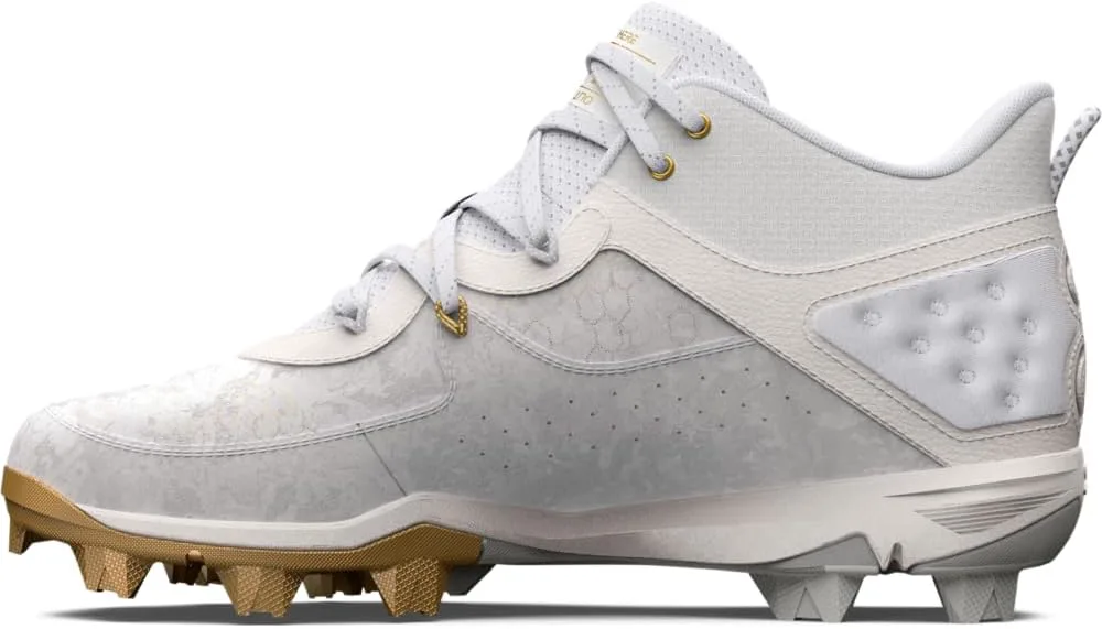 Мужские бейсбольные кроссовки Under Armour Harper 8 Mid Rm, белый/металлик золотой — фото 3