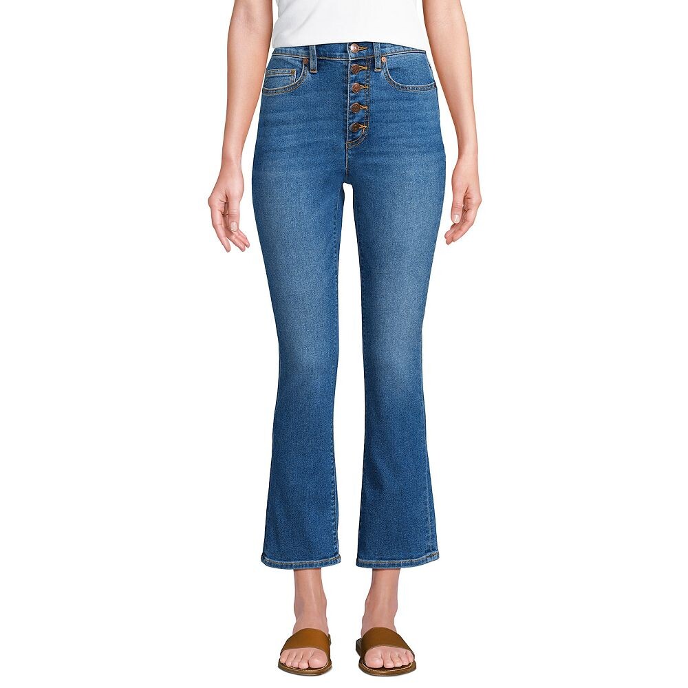 

Укороченные расклешенные джинсы Petite Lands' End Recover с высокой посадкой, цвет Indigo Tide Blue