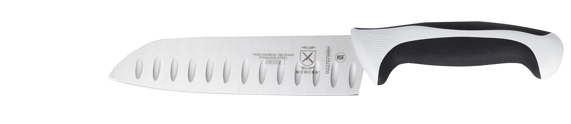 

Нож Mercer Culinary Millennia Granton Edge Santoku 7 дюймов, белый