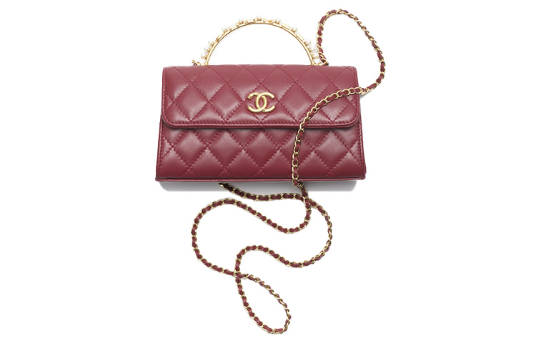 

CHANEL Сумка-кошелек для мобильного телефона из овчины, женская, бордовая