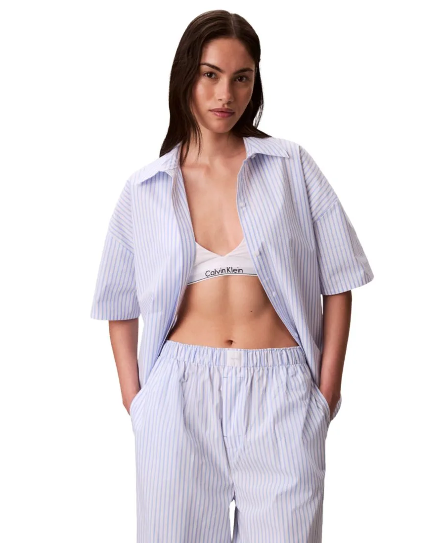 Женская полосатая пижамная рубашка с коротким рукавом Calvin Klein, sera stripe синий
