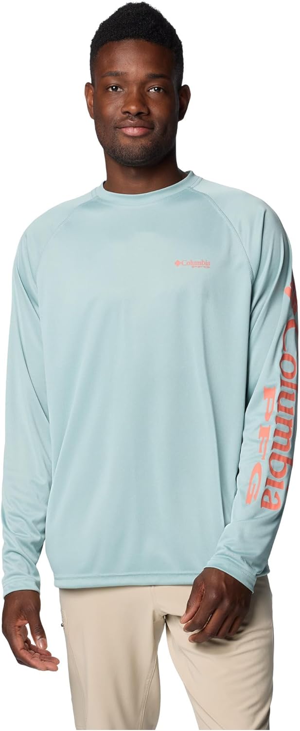 

Columbia мужская футболка PFG Terminal Tackle с длинным рукавом, Crushed Blue Heather/Faded Peach Logo