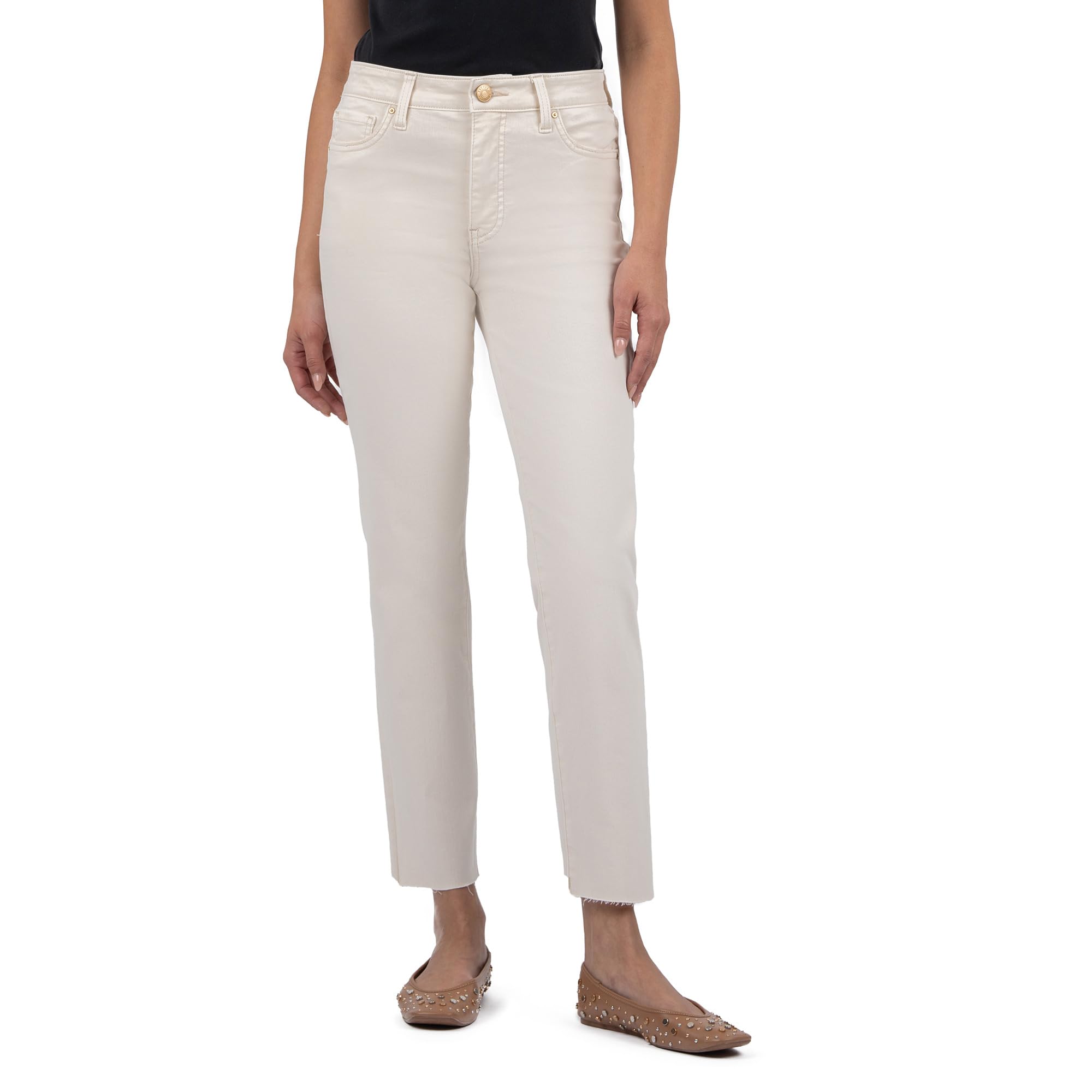 

Джинсы KUT from the Kloth Reese High Rise Fab Ab Ankle Straight Raw Hem, экрю
