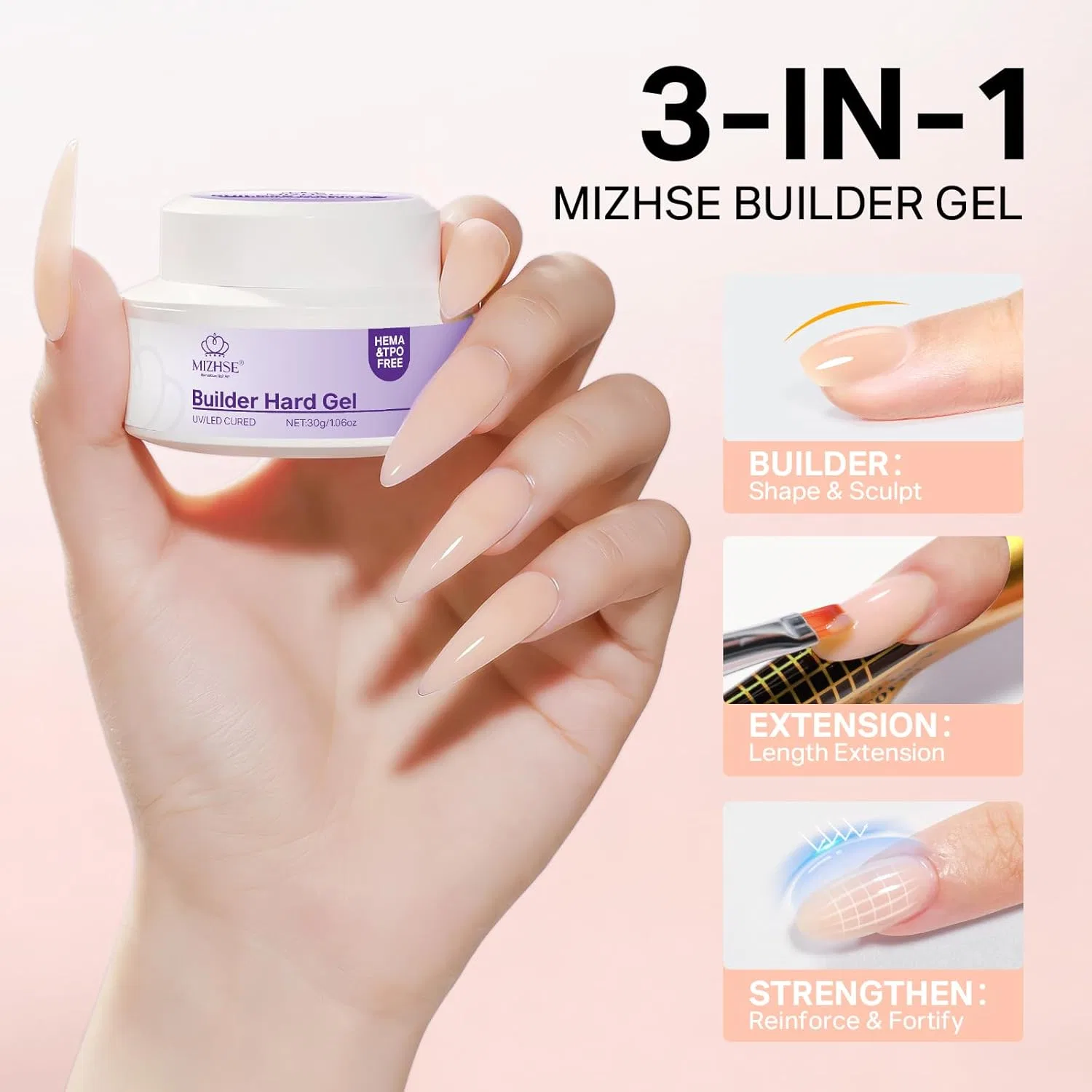 Гель для наращивания ногтей MIZHSE HEMA-Free, 30 г Mizhse, Nude — фото 3