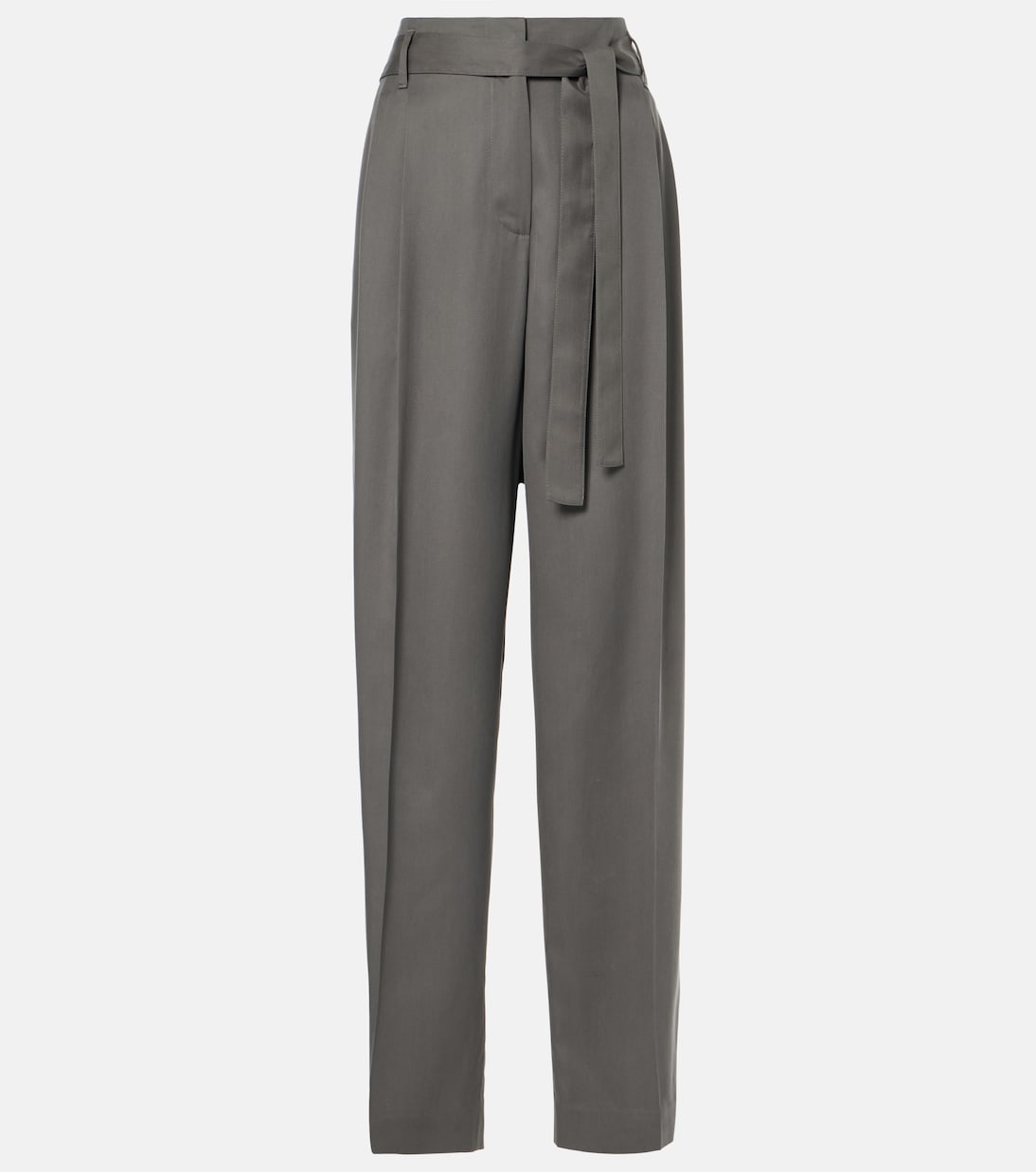 

Прямые шелковые брюки Lonan с высокой талией The Row, Army Grey